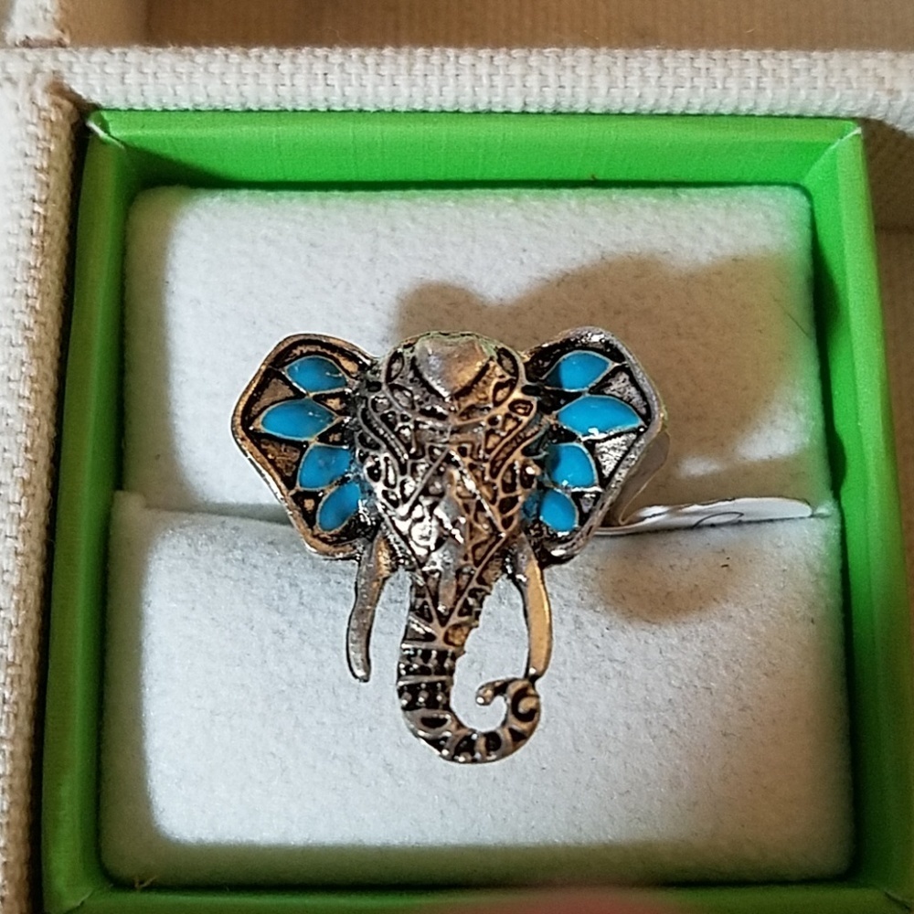 Elephant Turquoise Faux Silver Adjustable